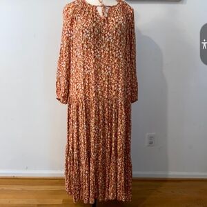 Sonoma Boho Ditsey  Drop Waist Tiered Ruffled Floral Maxi Prairie Dress L